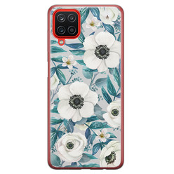 Leuke Telefoonhoesjes Samsung Galaxy A12 siliconen hoesje - Witte bloemen