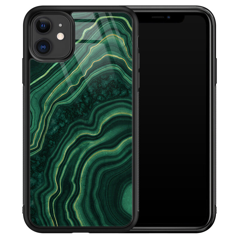 Leuke Telefoonhoesjes iPhone 11 glazen hardcase - Groen agate
