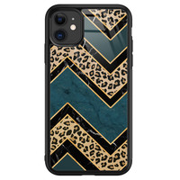 Leuke Telefoonhoesjes iPhone 11 glazen hardcase - Luipaard zigzag