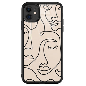 Leuke Telefoonhoesjes iPhone 11 glazen hardcase - Abstract gezicht lijnen