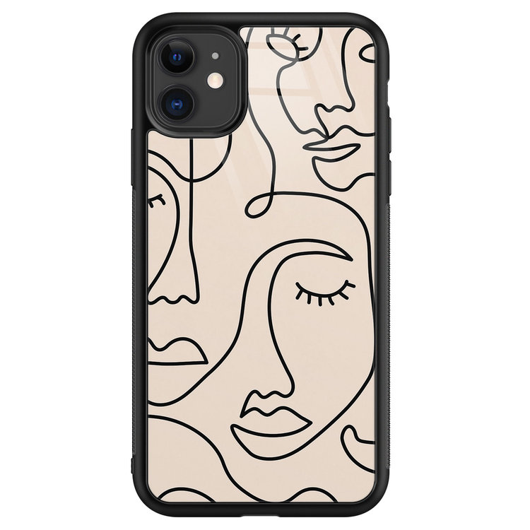 Leuke Telefoonhoesjes iPhone 11 glazen hardcase - Abstract gezicht lijnen