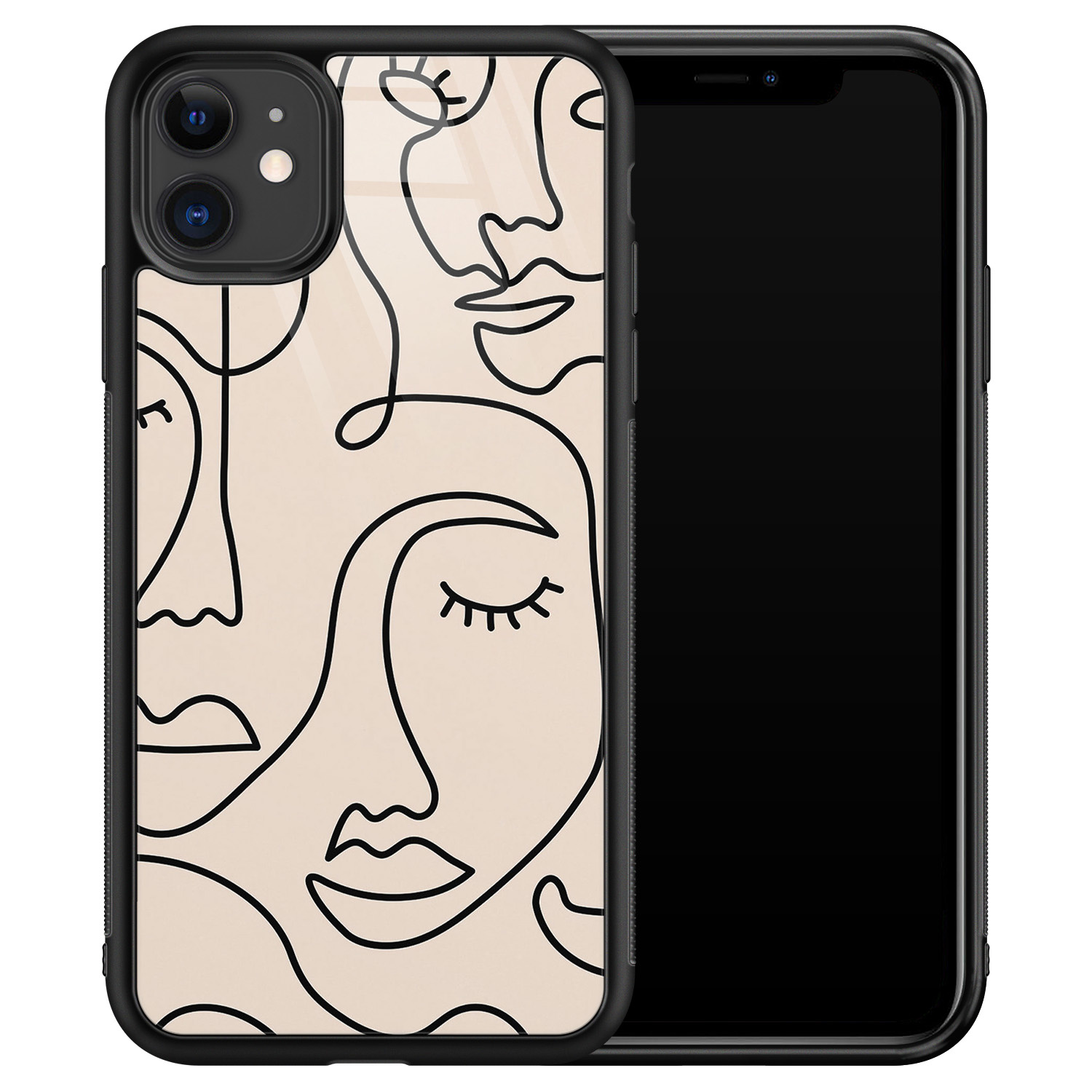 Leuke Telefoonhoesjes iPhone 11 glazen hardcase - Abstract gezicht lijnen