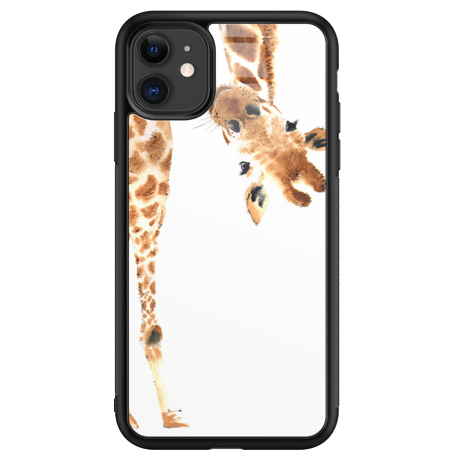 Leuke Telefoonhoesjes iPhone 11 glazen hardcase - Giraffe peekaboo