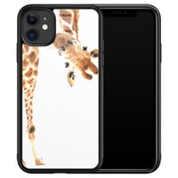 Leuke Telefoonhoesjes iPhone 11 glazen hardcase - Giraffe peekaboo