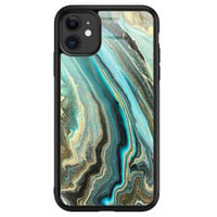 Leuke Telefoonhoesjes iPhone 11 glazen hardcase - Marmer mint