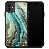 Leuke Telefoonhoesjes iPhone 11 glazen hardcase - Marmer mint