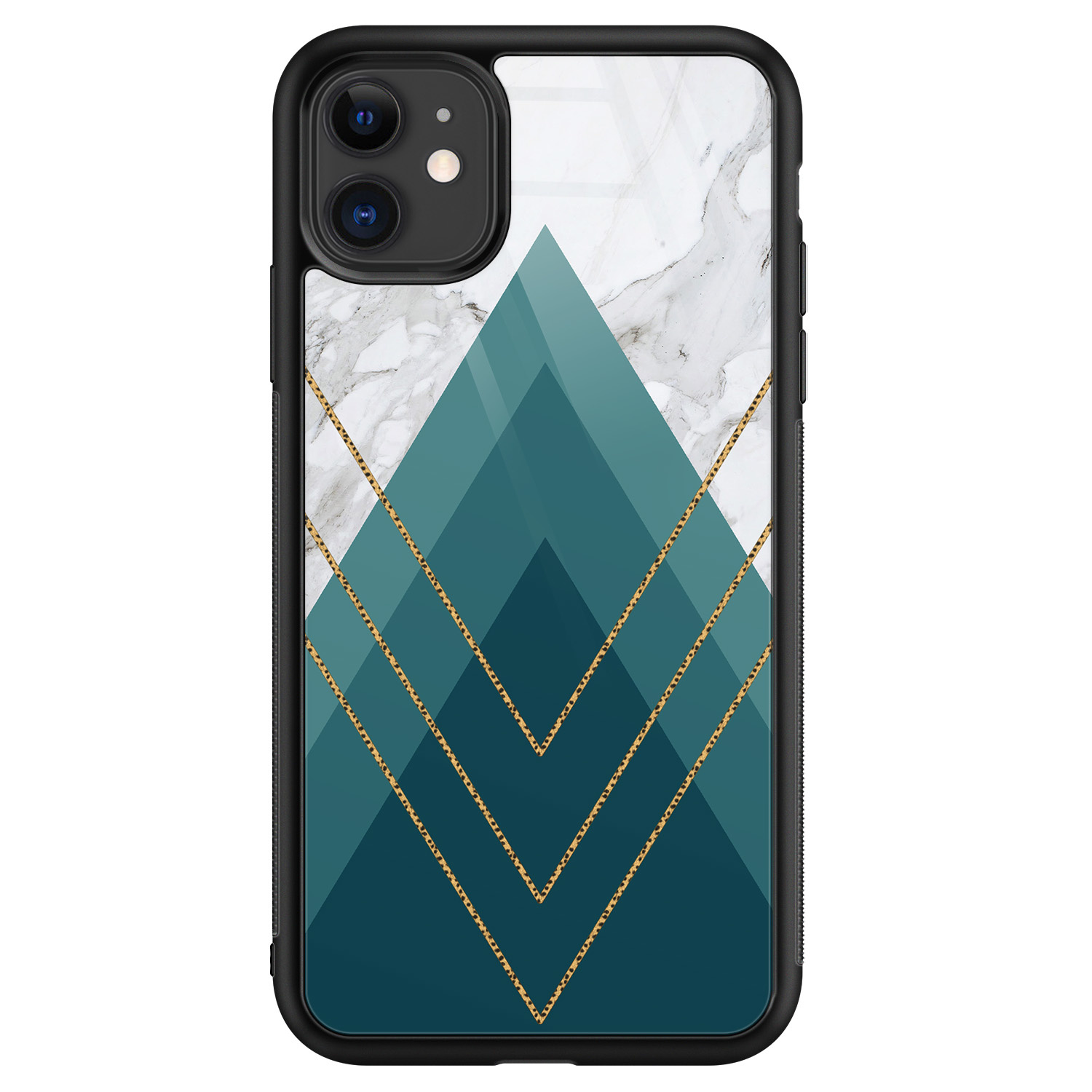 Leuke Telefoonhoesjes iPhone 11 glazen hardcase - Geometrisch blauw