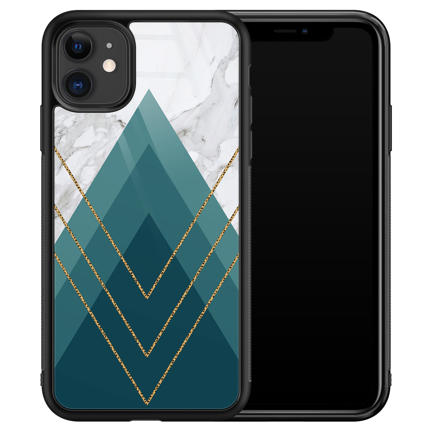 Leuke Telefoonhoesjes iPhone 11 glazen hardcase - Geometrisch blauw