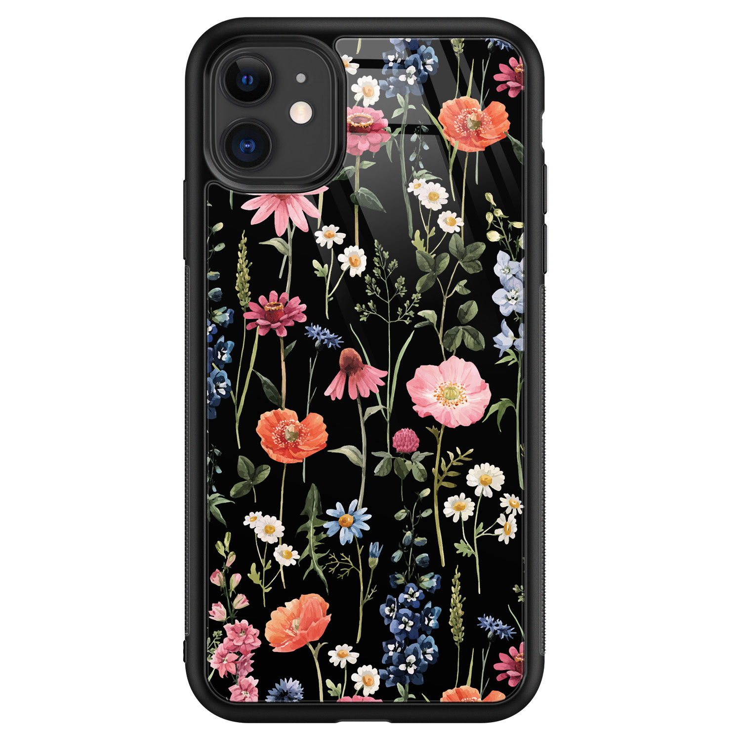 Leuke Telefoonhoesjes iPhone 11 glazen hardcase - Dark flowers