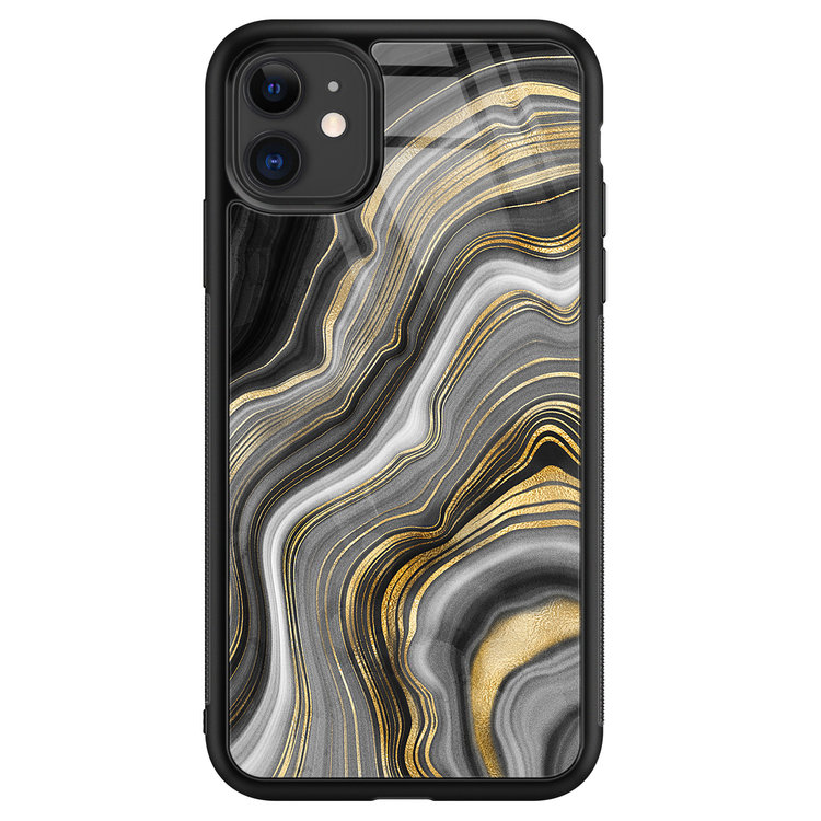 Leuke Telefoonhoesjes iPhone 11 glazen hardcase - Golden agate