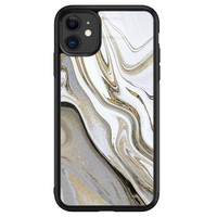 Leuke Telefoonhoesjes iPhone 11 glazen hardcase - Marmer wit goud