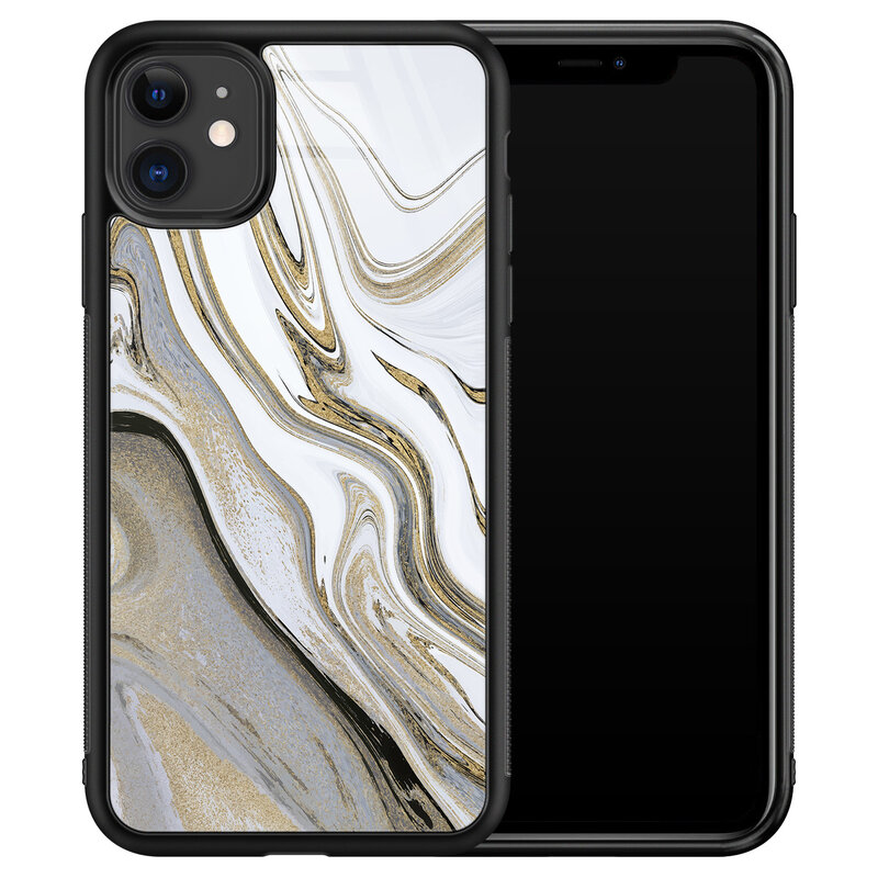 Leuke Telefoonhoesjes iPhone 11 glazen hardcase - Marmer wit goud