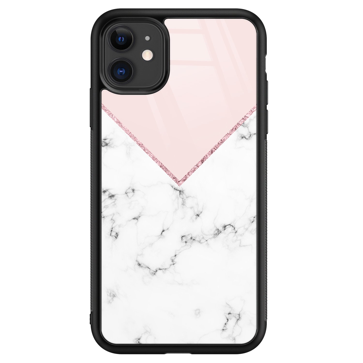 Leuke Telefoonhoesjes iPhone 11 glazen hardcase - Marmer roze grijs