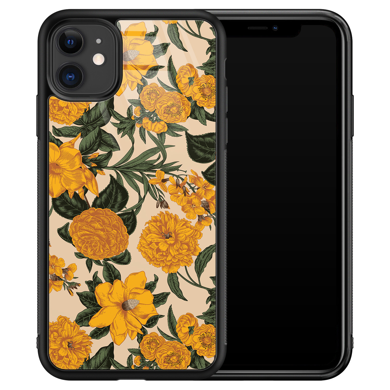 Leuke Telefoonhoesjes iPhone 11 glazen hardcase - Retro flowers