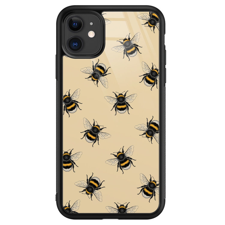 Leuke Telefoonhoesjes iPhone 11 glazen hardcase - Bee happy