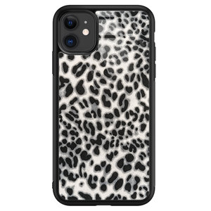 Leuke Telefoonhoesjes iPhone 11 glazen hardcase - Luipaard grijs