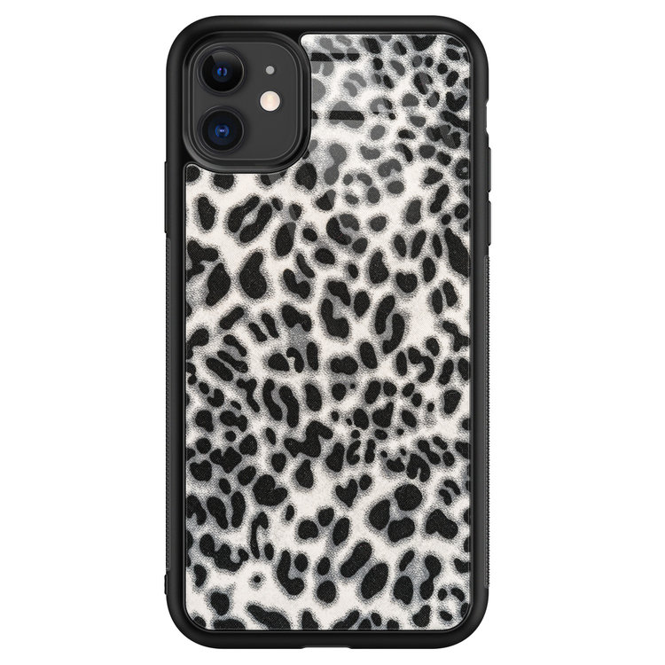 Leuke Telefoonhoesjes iPhone 11 glazen hardcase - Luipaard grijs