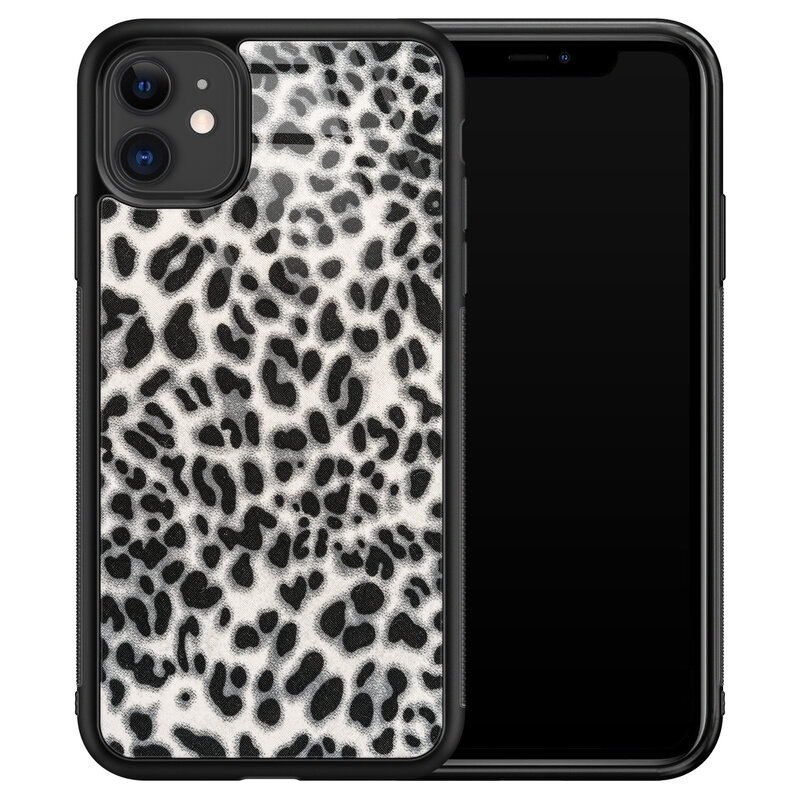 Leuke Telefoonhoesjes iPhone 11 glazen hardcase - Luipaard grijs