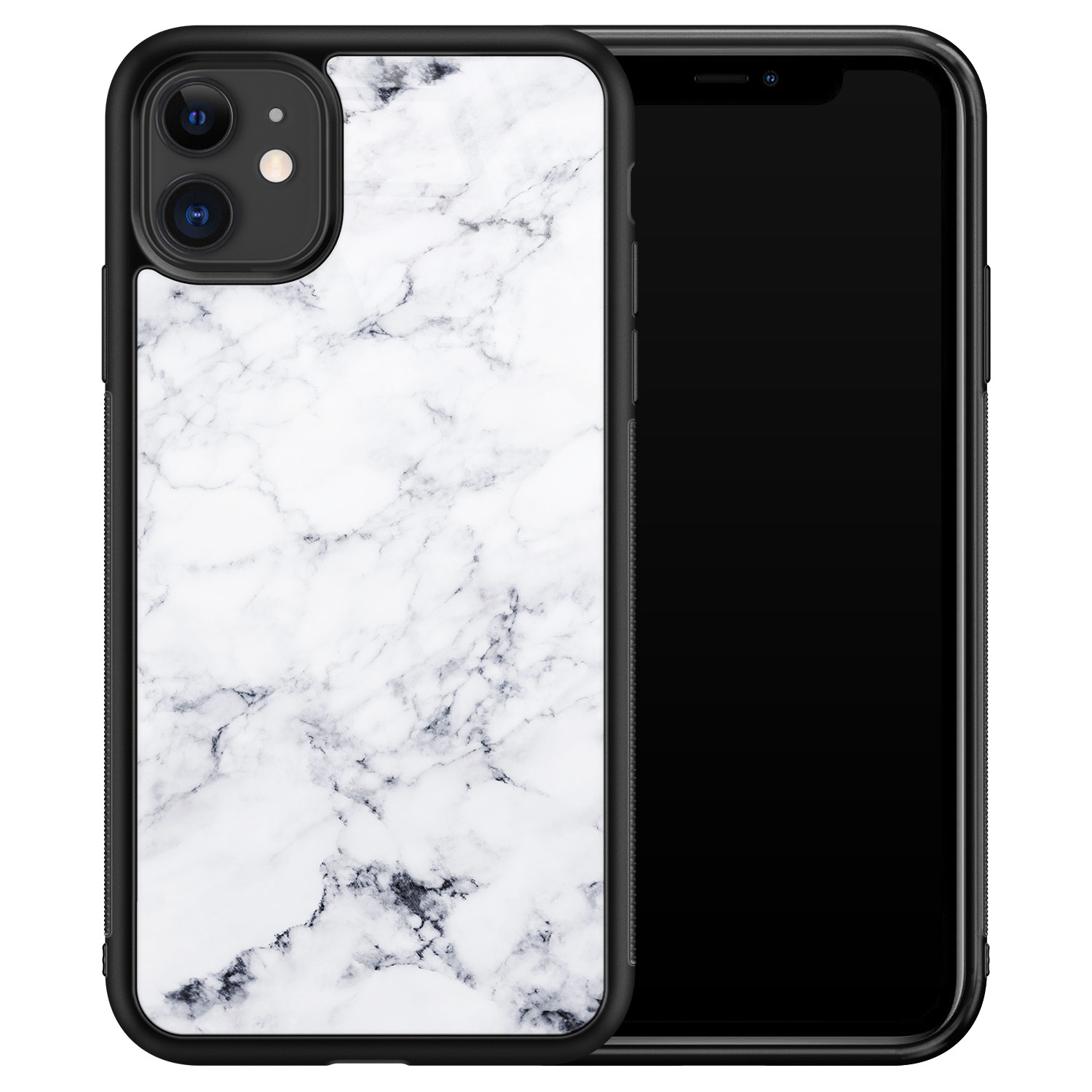 Leuke Telefoonhoesjes iPhone 11 glazen hardcase - Marmer grijs