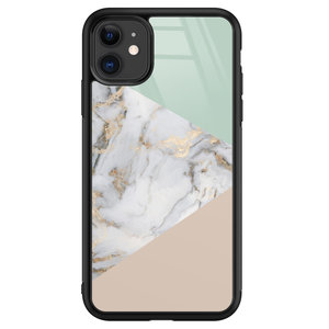 Leuke Telefoonhoesjes iPhone 11 glazen hardcase - Marmer pastel mix