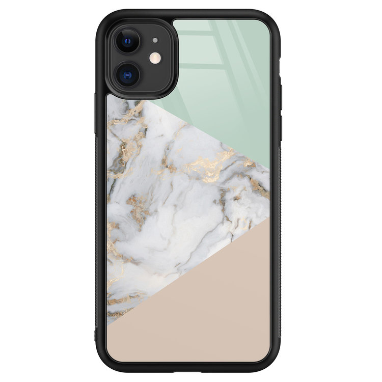 Leuke Telefoonhoesjes iPhone 11 glazen hardcase - Marmer pastel mix