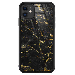 Leuke Telefoonhoesjes iPhone 11 glazen hardcase - Marmer zwart goud