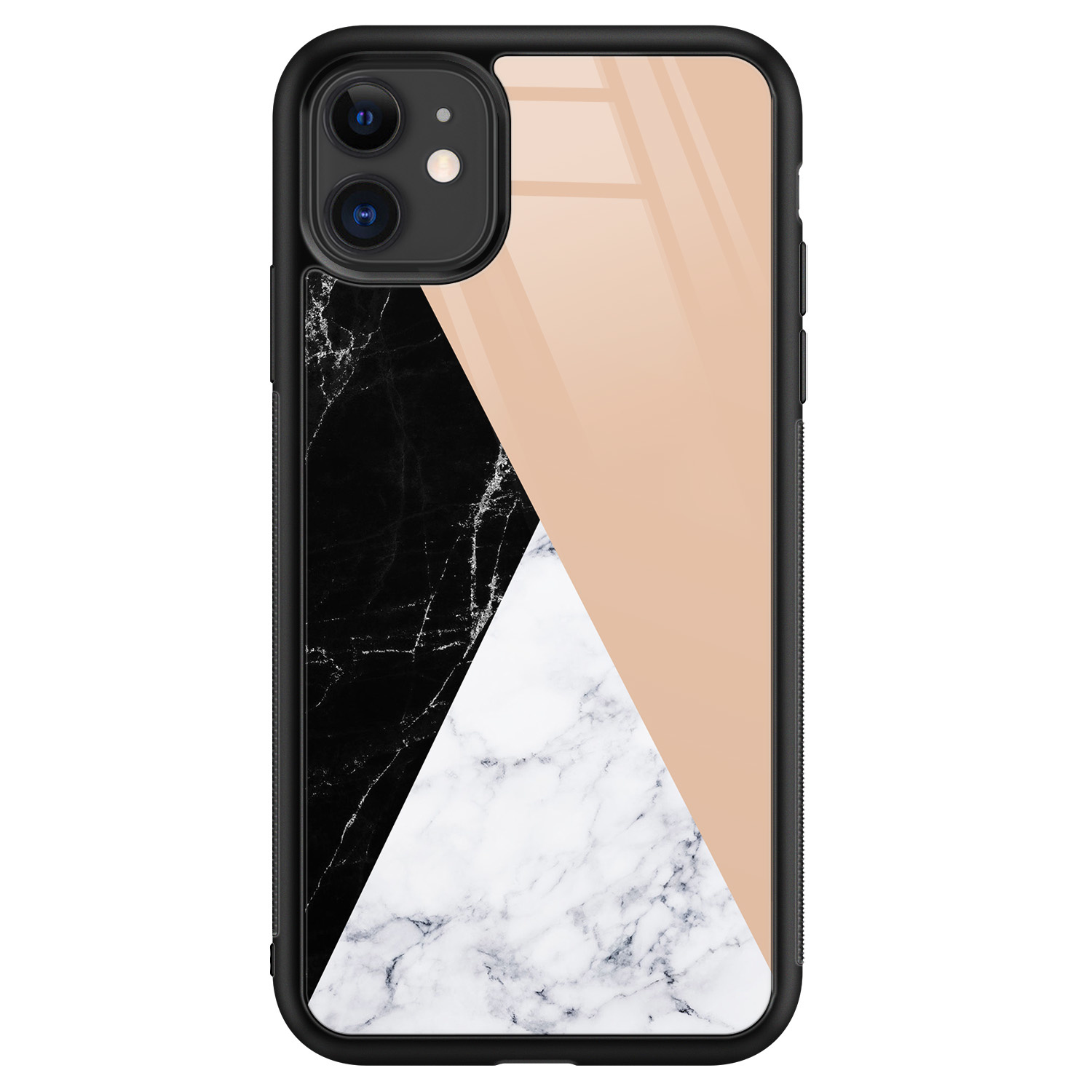 Leuke Telefoonhoesjes iPhone 11 glazen hardcase - Marmer zwart bruin