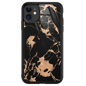 Leuke Telefoonhoesjes iPhone 11 glazen hardcase - Marmer zwart brons