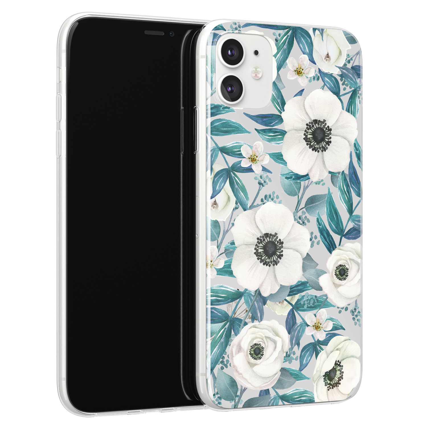 Leuke Telefoonhoesjes iPhone 11 siliconen hoesje - Witte bloemen