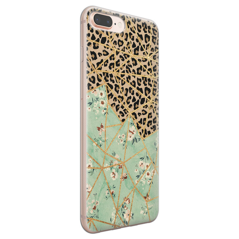 Leuke Telefoonhoesjes iPhone 8 Plus/7 Plus siliconen hoesje - Luipaard flower print