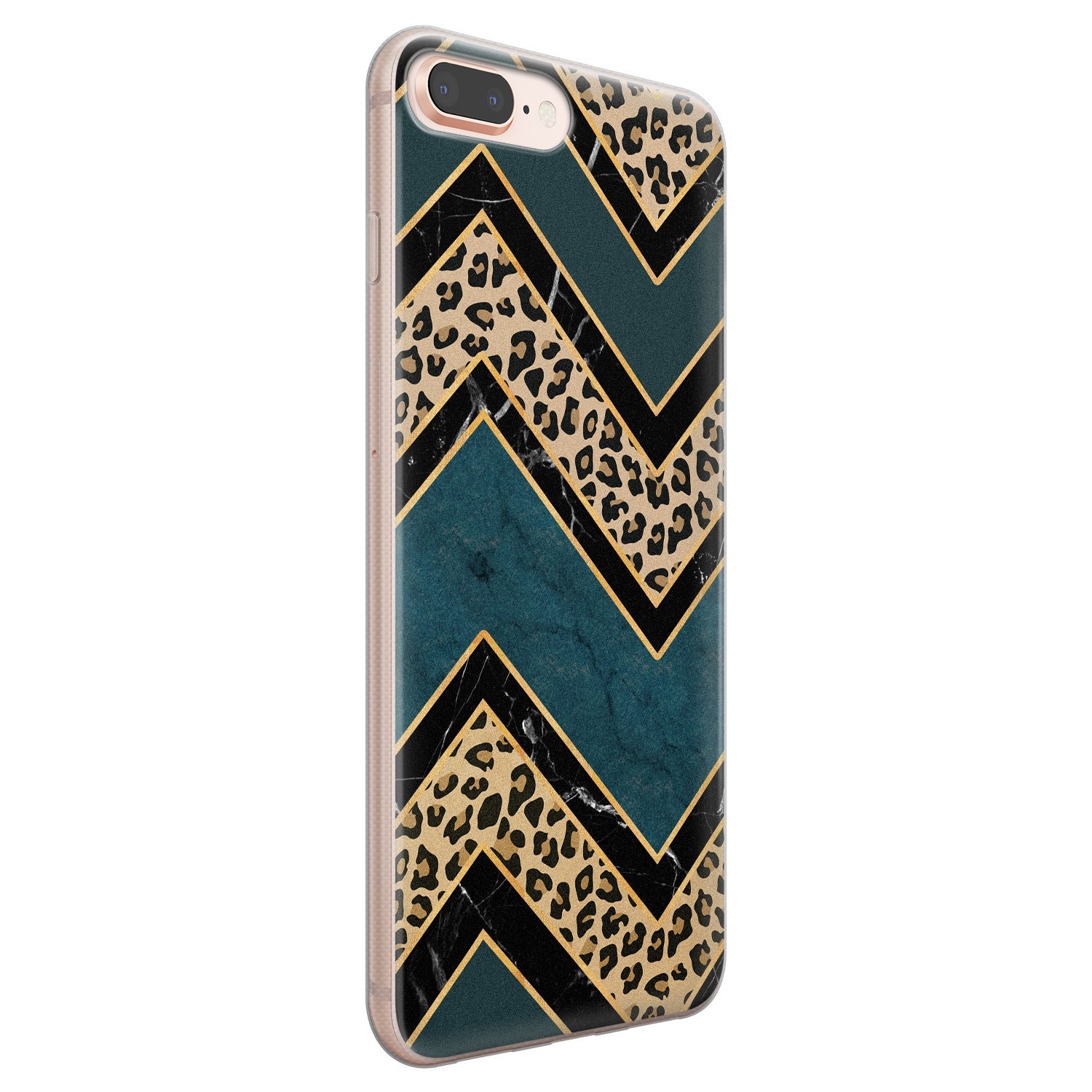 Leuke Telefoonhoesjes iPhone 8 Plus/7 Plus siliconen hoesje - Luipaard zigzag