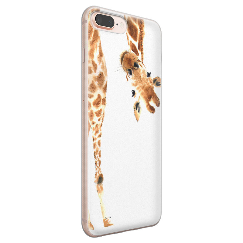 Leuke Telefoonhoesjes iPhone 8 Plus/7 Plus siliconen hoesje - Giraffe peekaboo