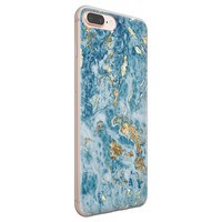 Leuke Telefoonhoesjes iPhone 8 Plus/7 Plus siliconen hoesje - Goud blauw marmer