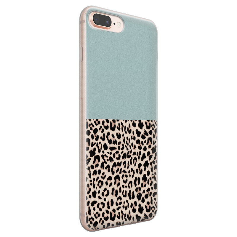 Leuke Telefoonhoesjes iPhone 8 Plus/7 Plus siliconen hoesje - Luipaard mint
