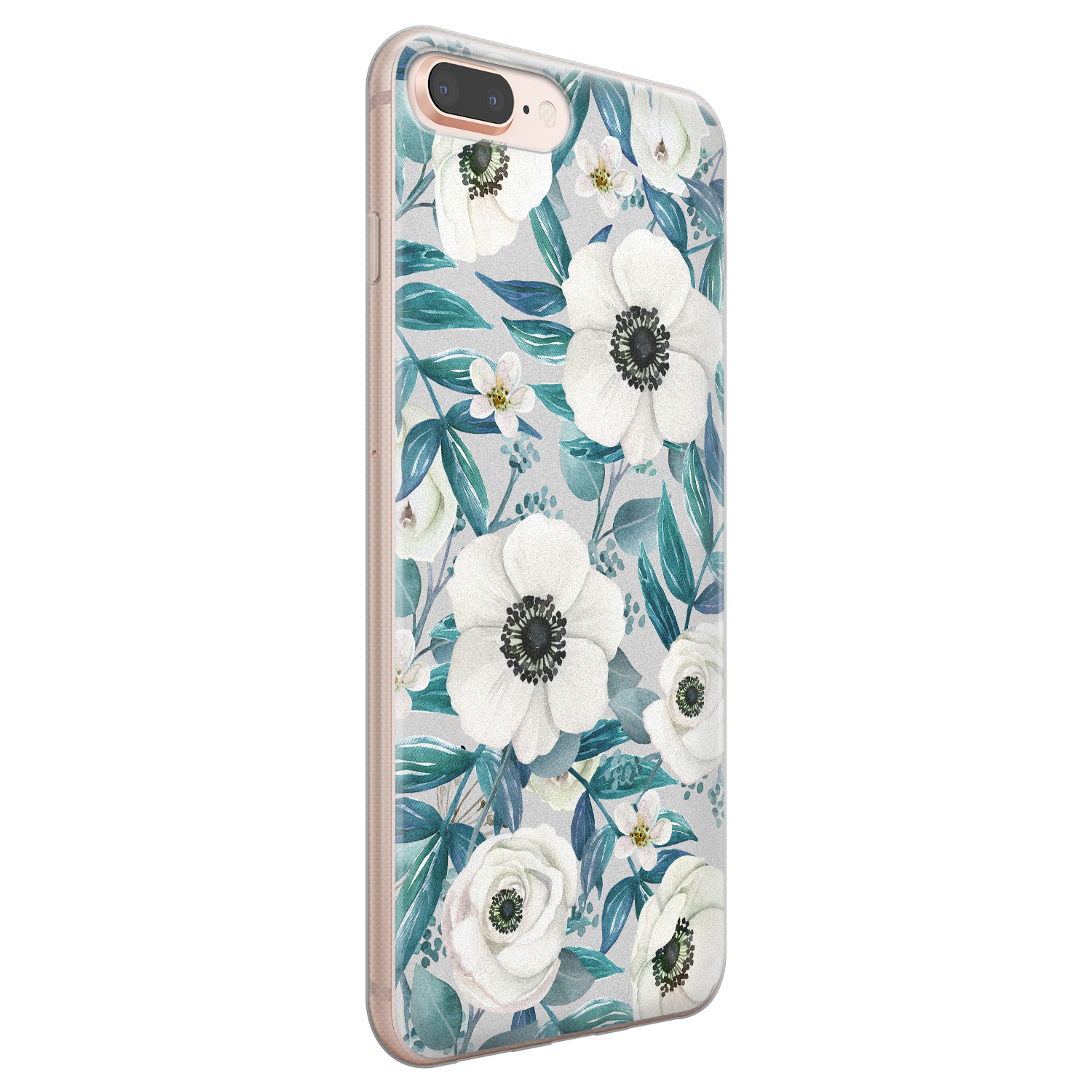 Leuke Telefoonhoesjes iPhone 8 Plus/7 Plus siliconen hoesje - Witte bloemen
