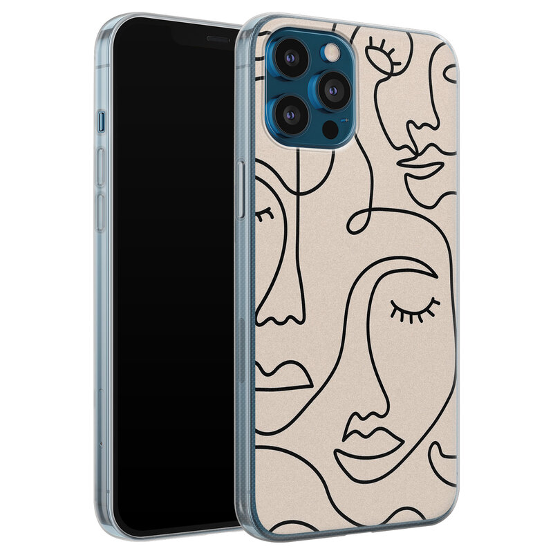 Leuke Telefoonhoesjes iPhone 12 Pro siliconen hoesje - Abstract gezicht lijnen
