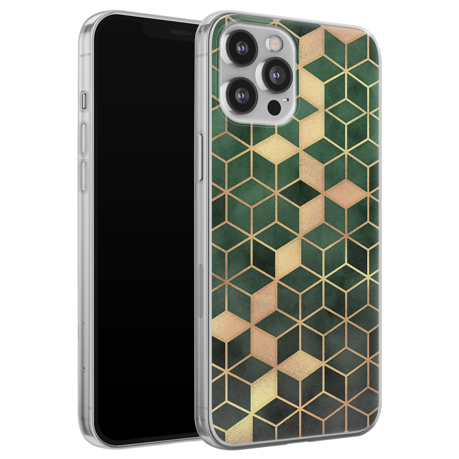 Leuke Telefoonhoesjes iPhone 12 Pro Max siliconen hoesje - Green cubes