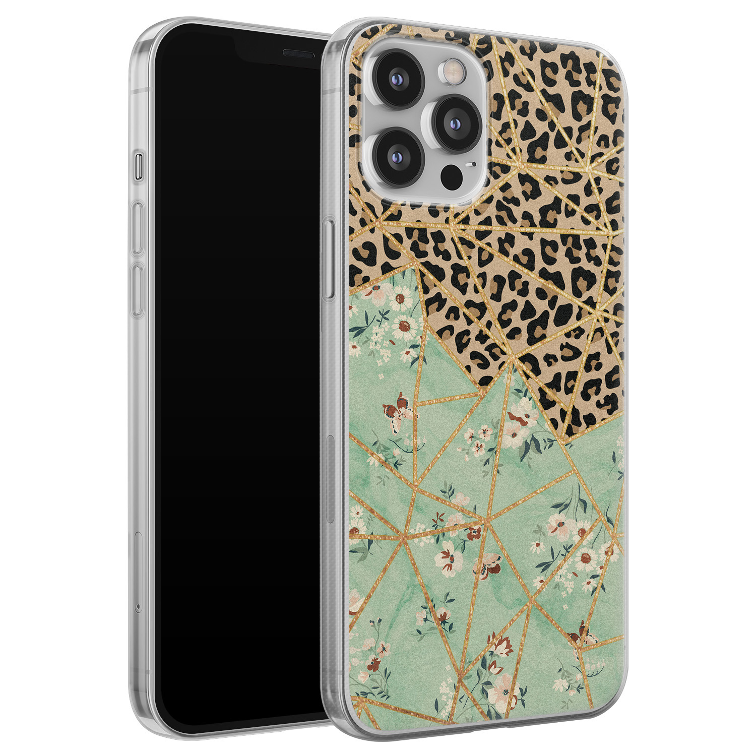 Leuke Telefoonhoesjes iPhone 12 Pro Max siliconen hoesje - Luipaard flower print