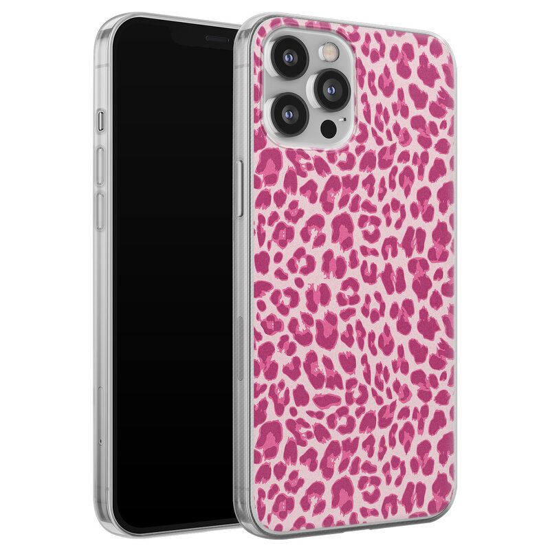 Leuke Telefoonhoesjes iPhone 12 Pro Max siliconen hoesje - Luipaard roze