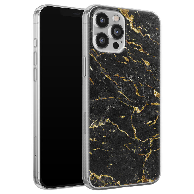 Leuke Telefoonhoesjes iPhone 12 Pro Max siliconen hoesje - Marmer zwart goud