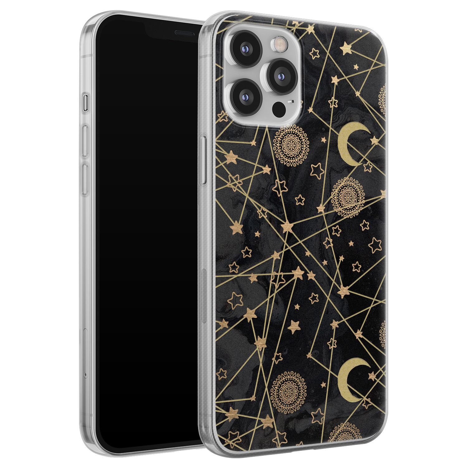 Leuke Telefoonhoesjes iPhone 12 Pro Max siliconen hoesje - Sun, moon, stars