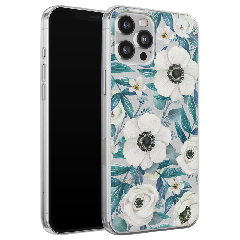 Leuke Telefoonhoesjes iPhone 12 Pro Max siliconen hoesje - Witte bloemen