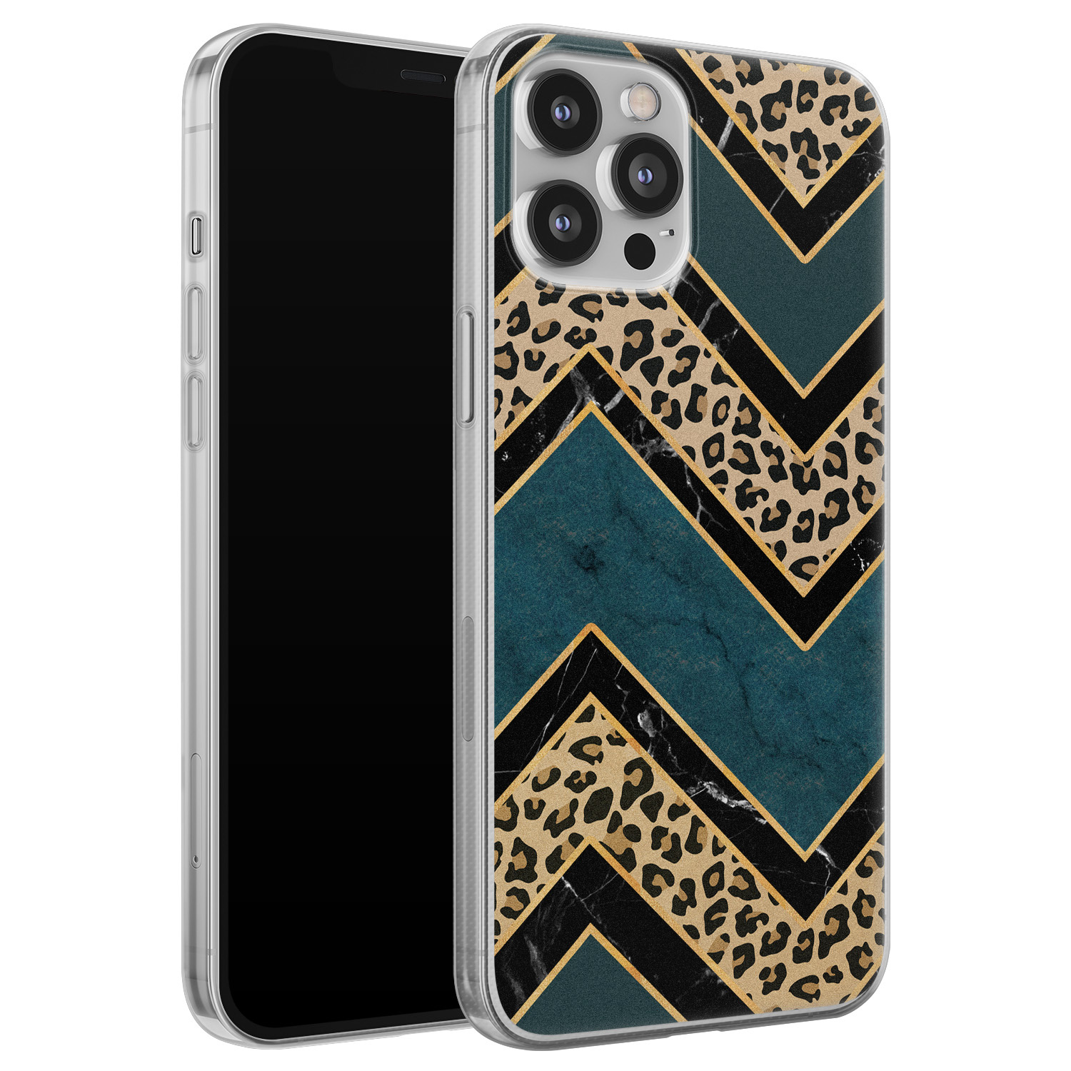 Leuke Telefoonhoesjes iPhone 12 Pro Max siliconen hoesje - Luipaard zigzag