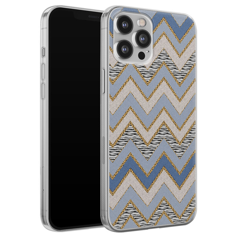 Leuke Telefoonhoesjes iPhone 12 Pro Max siliconen hoesje - Retro zigzag