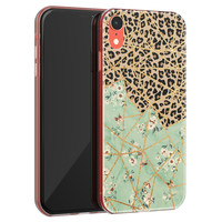 Leuke Telefoonhoesjes iPhone XR siliconen hoesje - Luipaard flower print