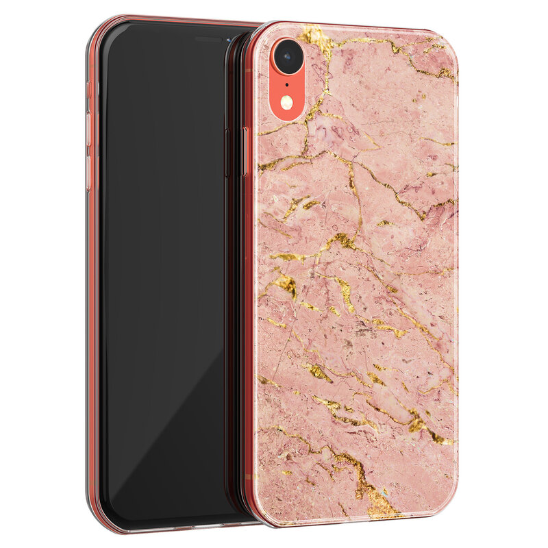 Leuke Telefoonhoesjes iPhone XR siliconen hoesje - Marmer roze goud