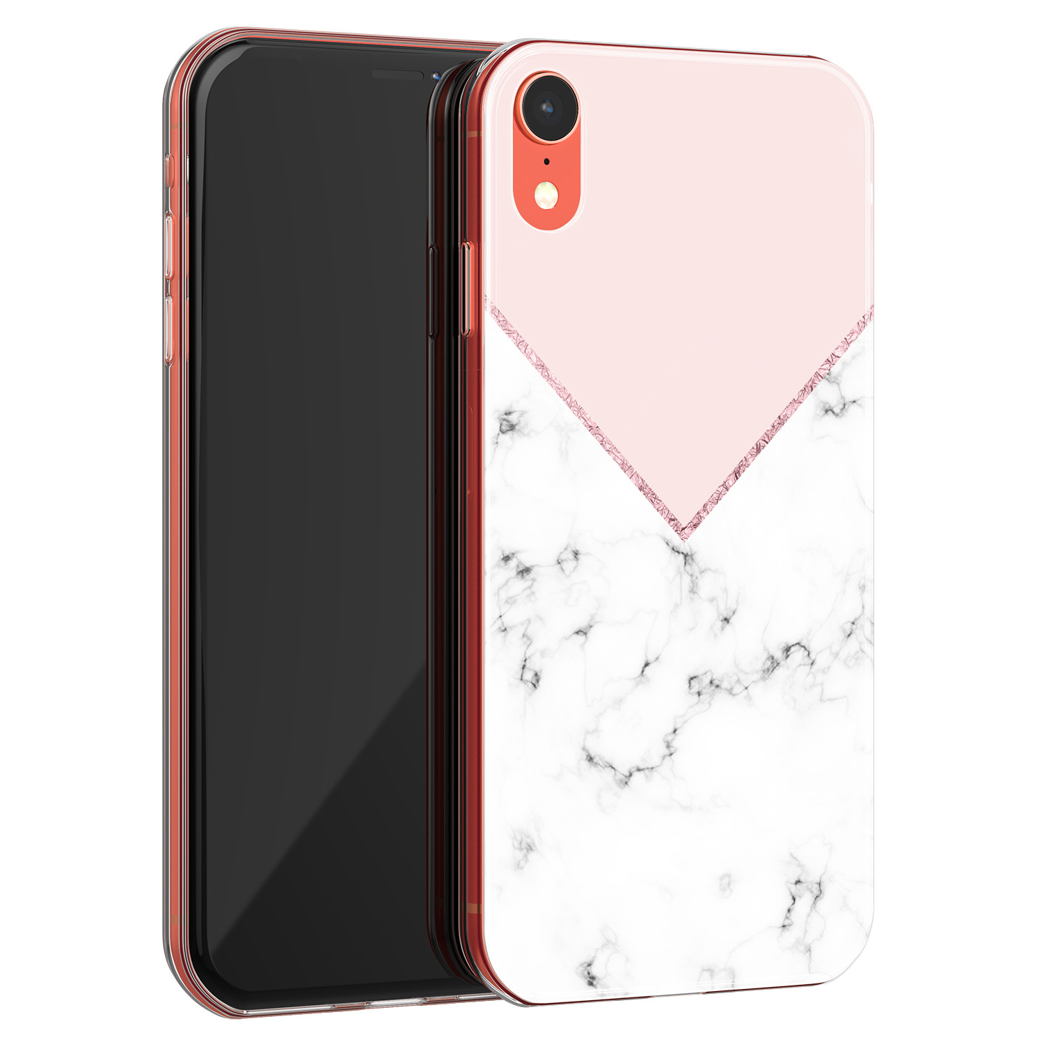 Leuke Telefoonhoesjes iPhone XR siliconen hoesje - Marmer roze grijs