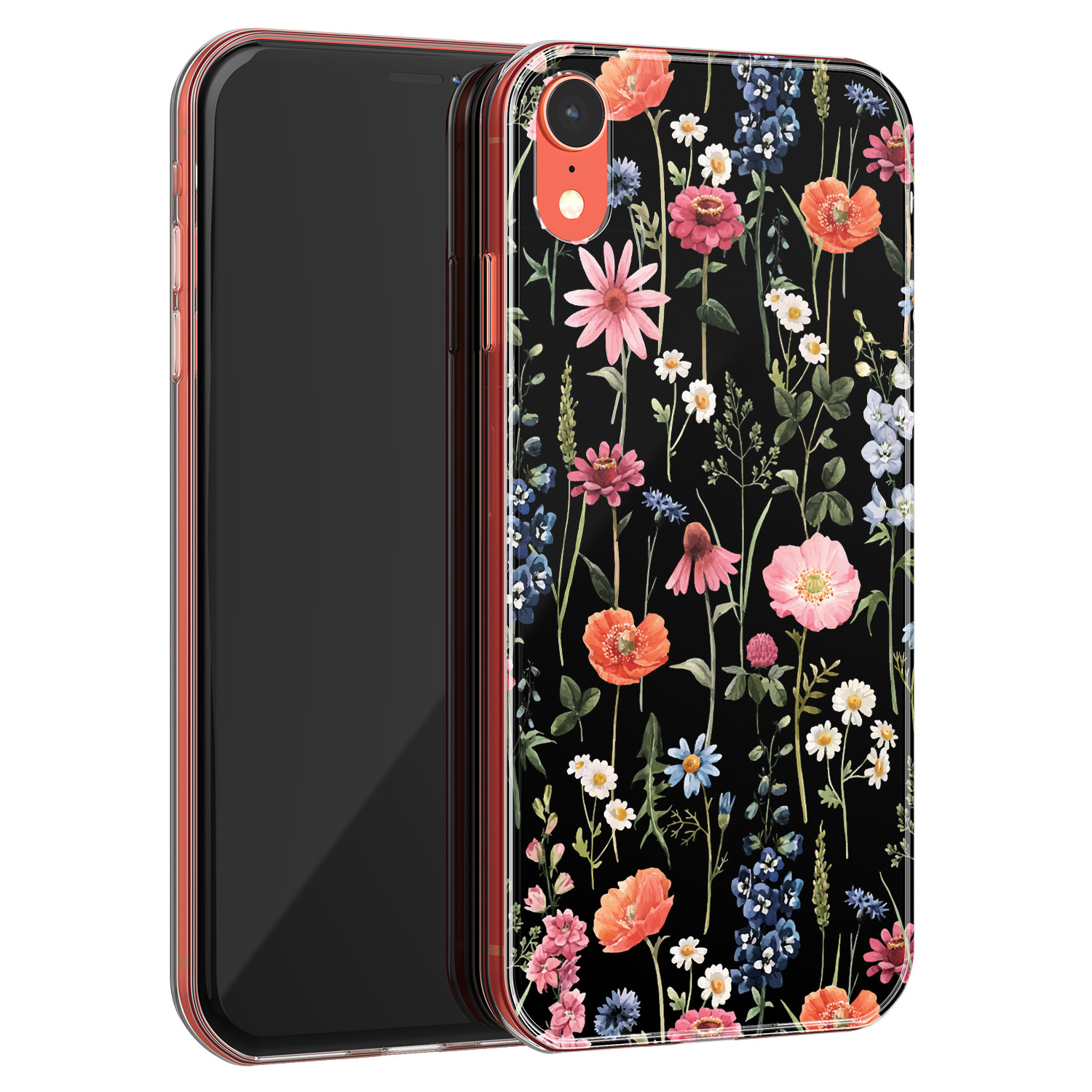 Leuke Telefoonhoesjes iPhone XR siliconen hoesje - Dark flowers