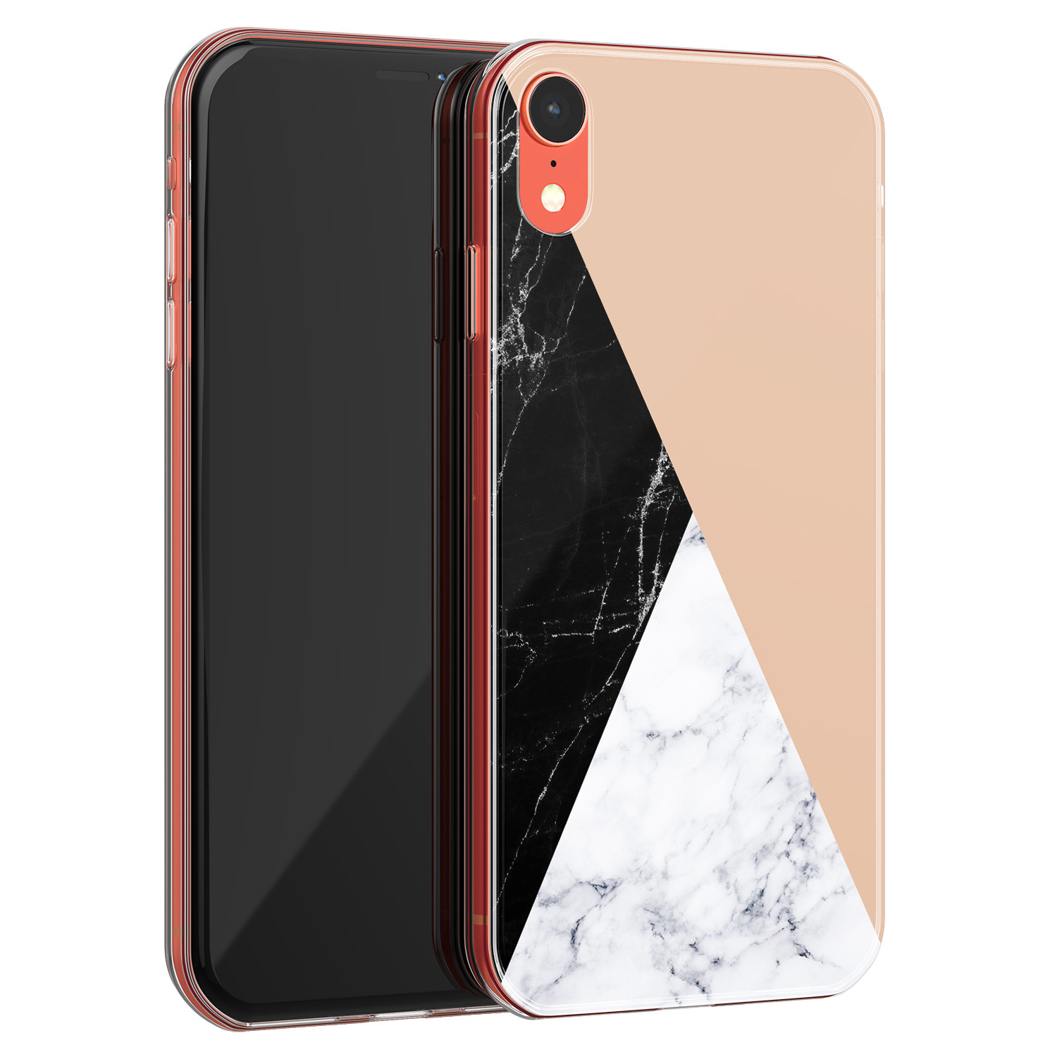 Leuke Telefoonhoesjes iPhone XR siliconen hoesje - Marmer zwart bruin