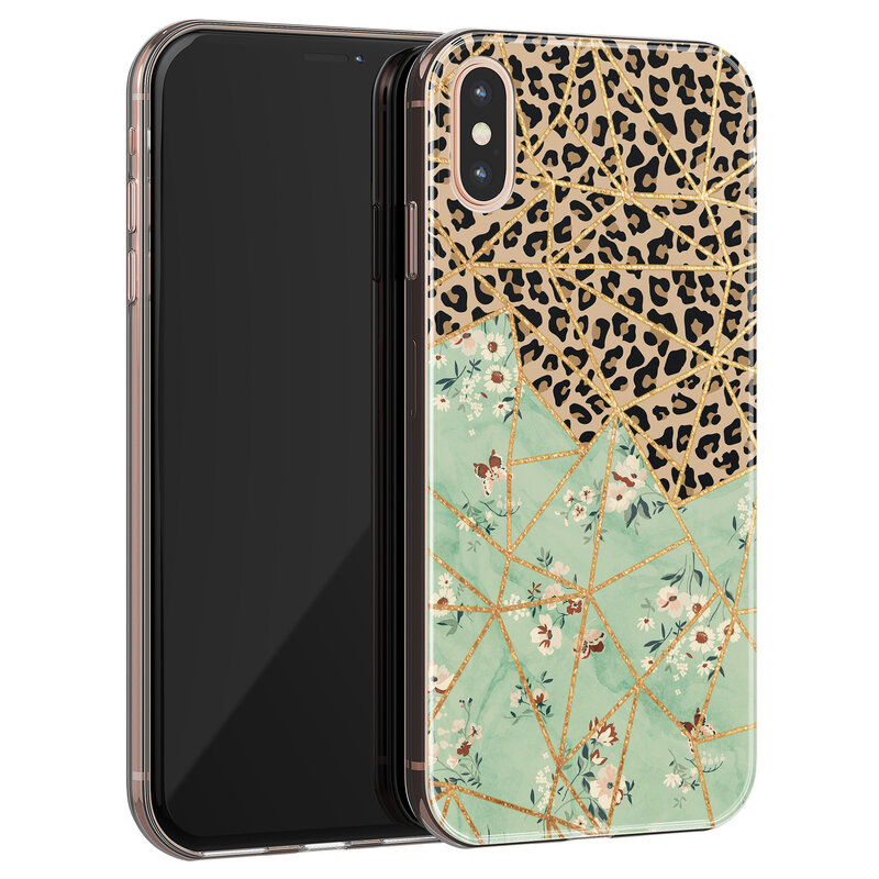 Leuke Telefoonhoesjes iPhone X/XS siliconen hoesje - Luipaard flower print